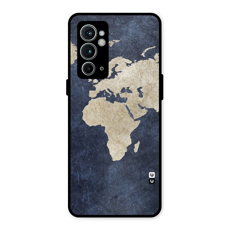 World Map Blue Gold Metal Back Case for OnePlus 9RT 5G