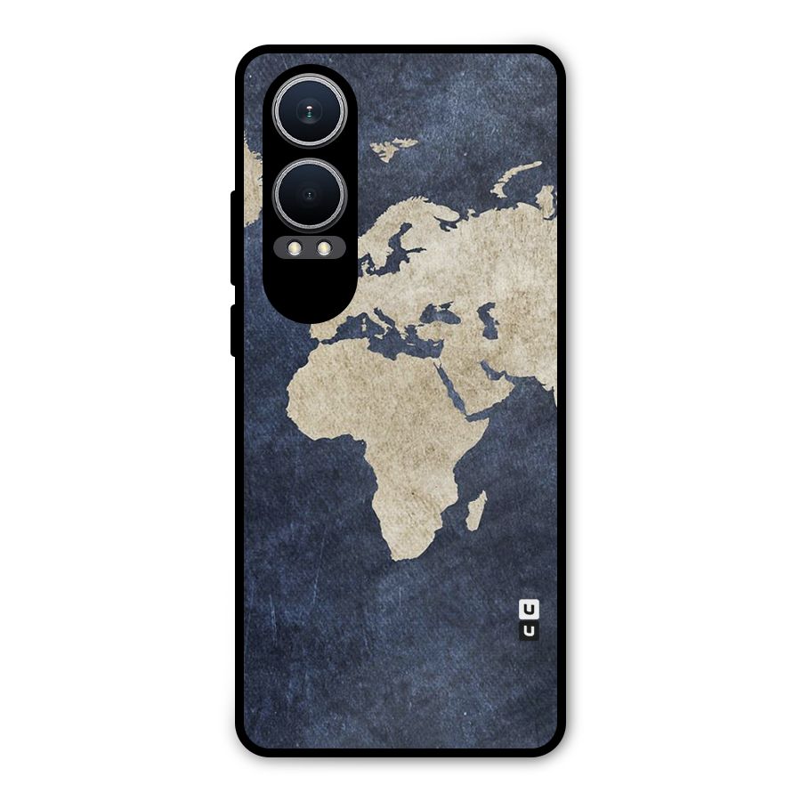 World Map Blue Gold Metal Back Case for OnePlus Nord CE4 Lite