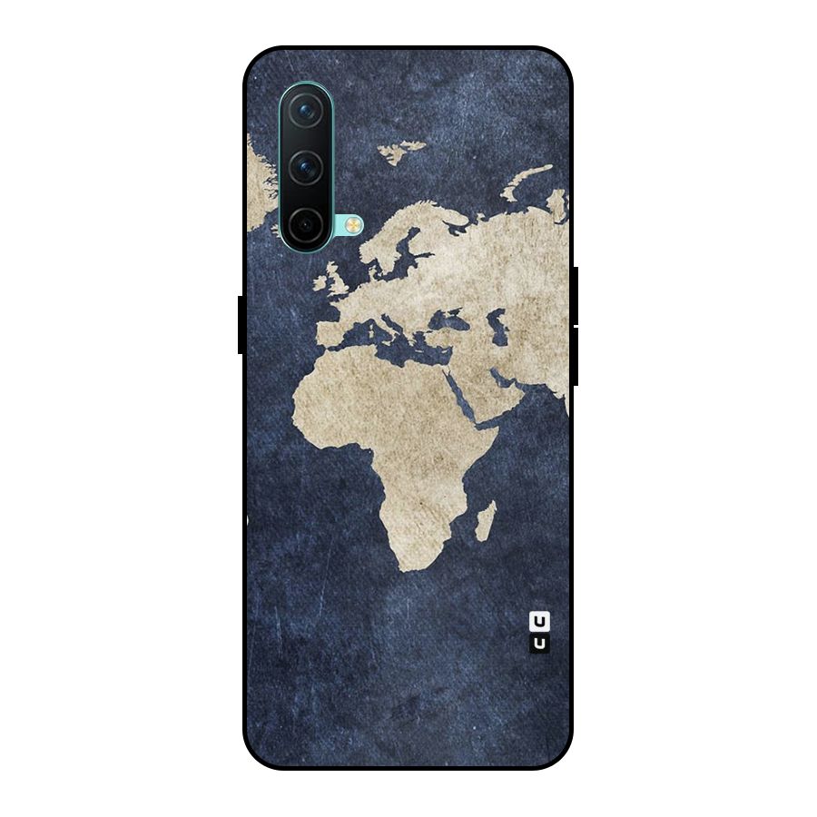 World Map Blue Gold Metal Back Case for OnePlus Nord CE 5G