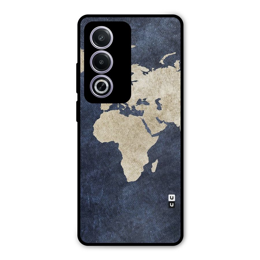 World Map Blue Gold Metal Back Case for Oppo A3 Pro