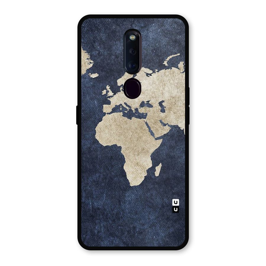 World Map Blue Gold Metal Back Case for Oppo F11 Pro