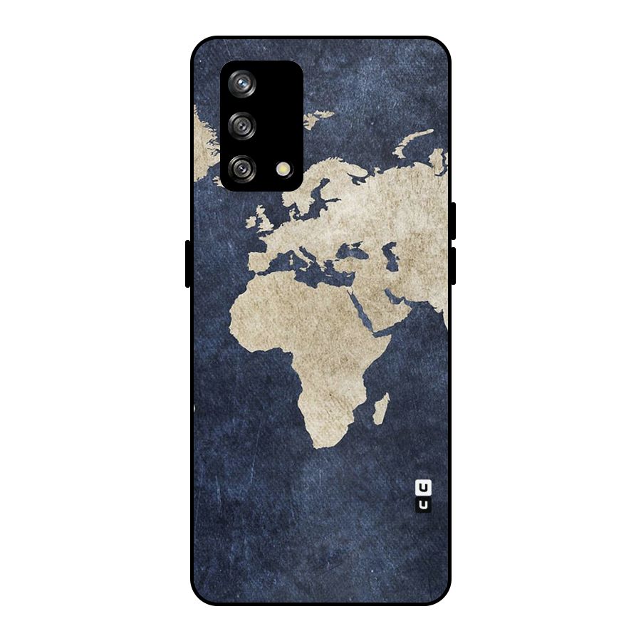World Map Blue Gold Metal Back Case for Oppo F19