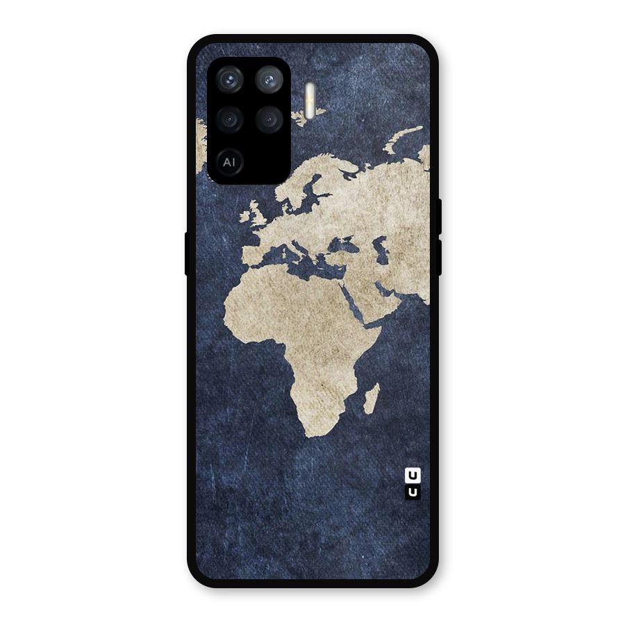 World Map Blue Gold Metal Back Case for Oppo F19 Pro