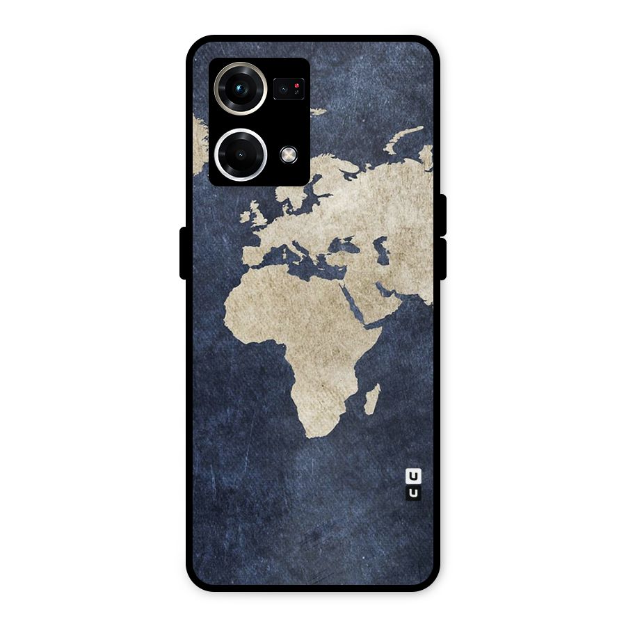 World Map Blue Gold Metal Back Case for Oppo F21 Pro 4G