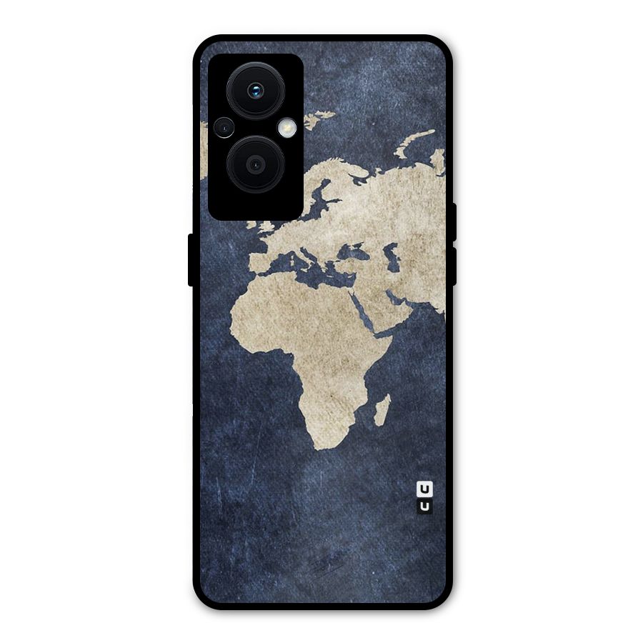 World Map Blue Gold Metal Back Case for Oppo F21s Pro 5G