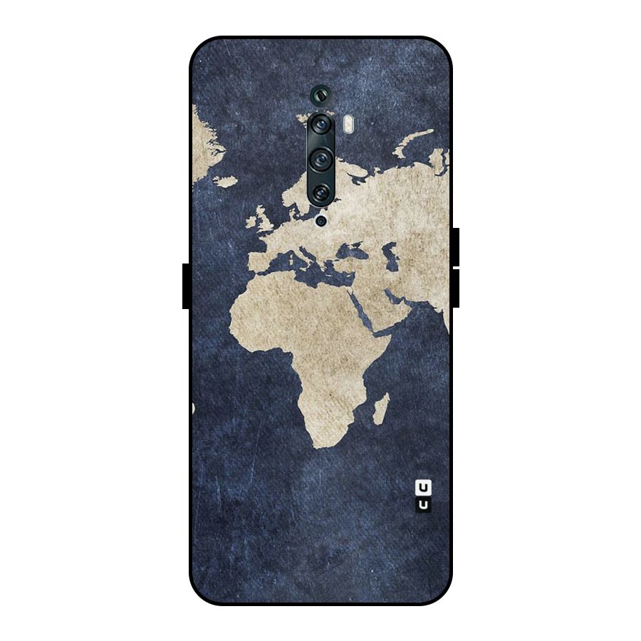 World Map Blue Gold Metal Back Case for Oppo Reno2 Z