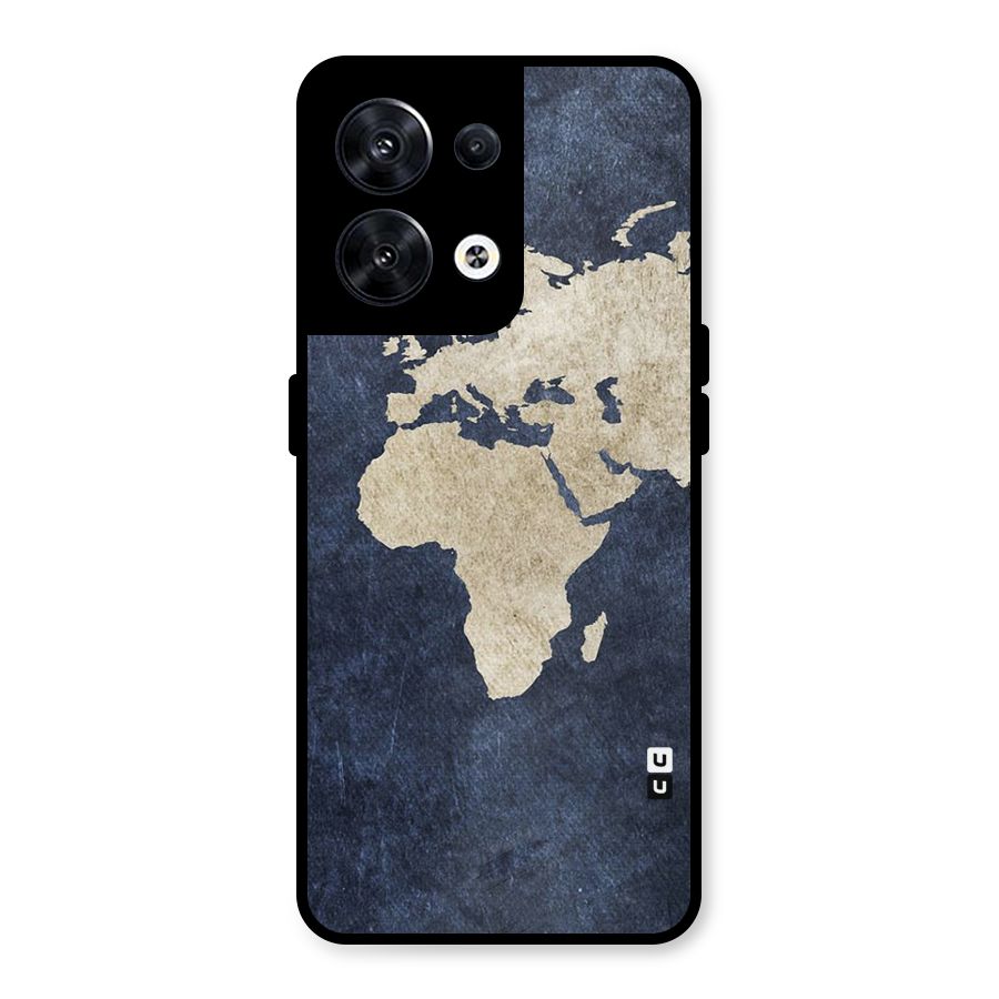 World Map Blue Gold Metal Back Case for Oppo Reno8 5G
