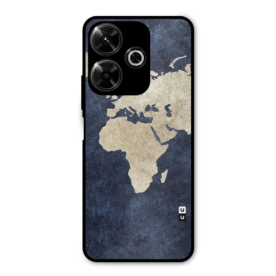 World Map Blue Gold Metal Back Case for Poco M6 Plus