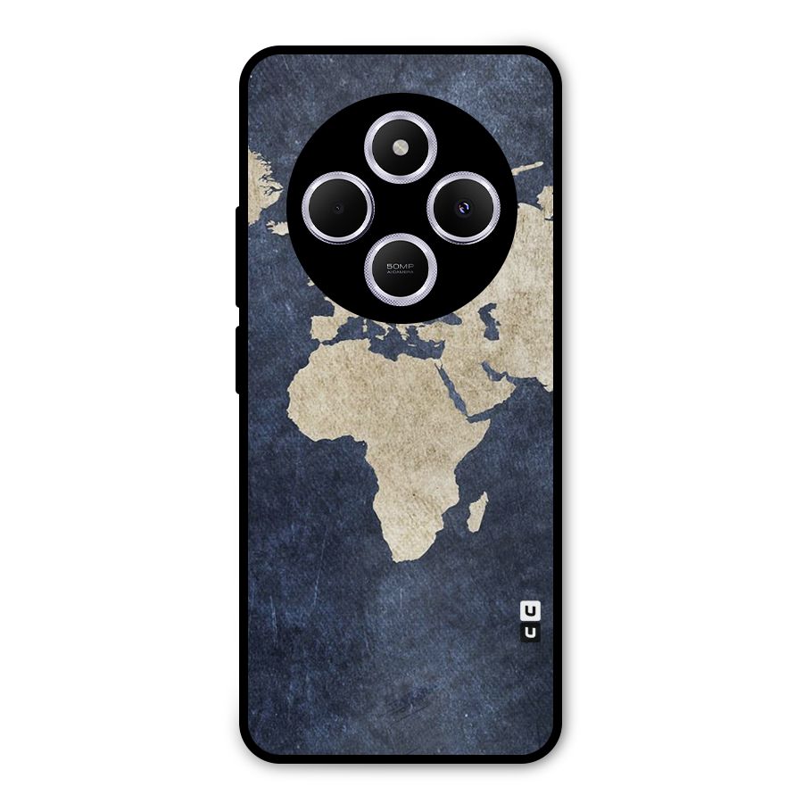 World Map Blue Gold Metal Back Case for Poco M7