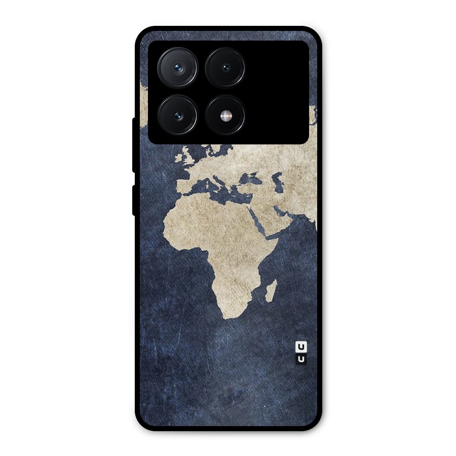 World Map Blue Gold Metal Back Case for Poco X6 Pro