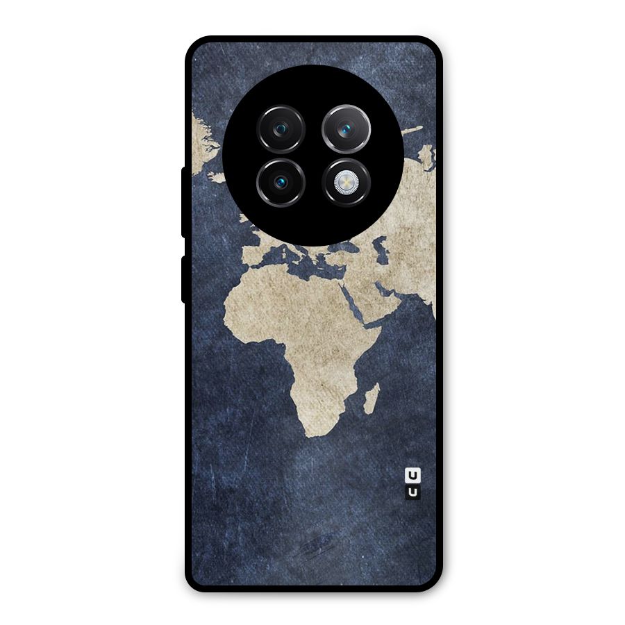 World Map Blue Gold Metal Back Case for Realme 13 Plus
