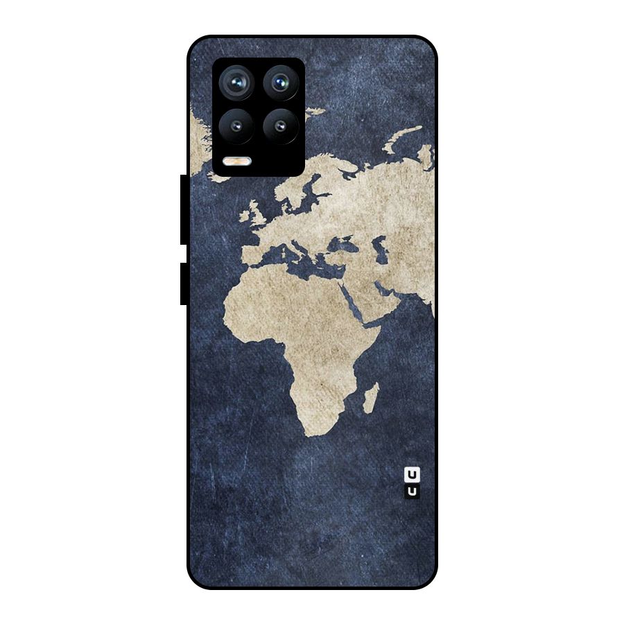 World Map Blue Gold Metal Back Case for Realme 8 Pro