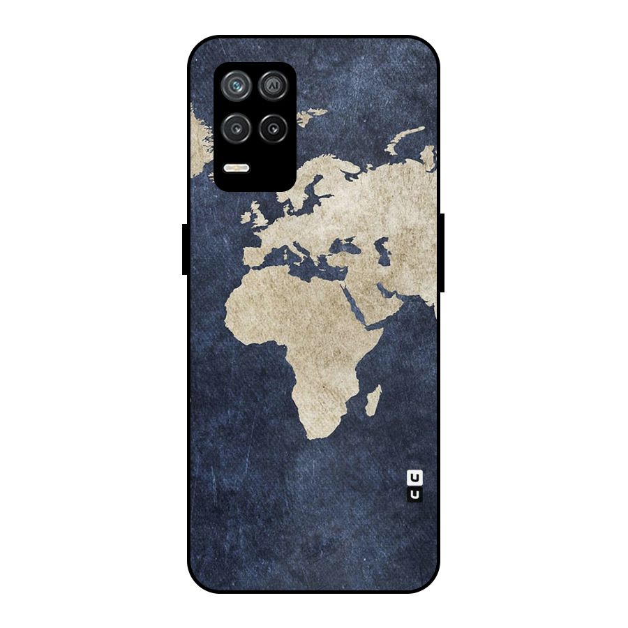 World Map Blue Gold Metal Back Case for Realme 8s 5G