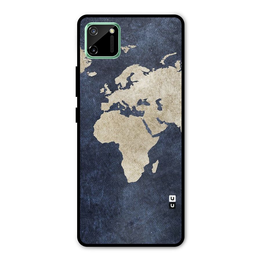 World Map Blue Gold Metal Back Case for Realme C11