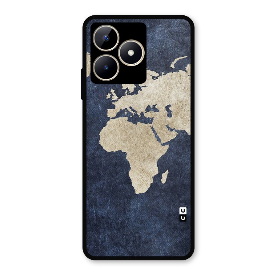 World Map Blue Gold Metal Back Case for Realme C53