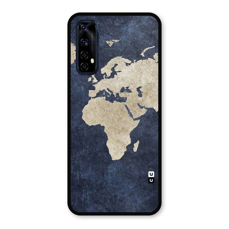 World Map Blue Gold Metal Back Case for Realme Narzo 20 Pro