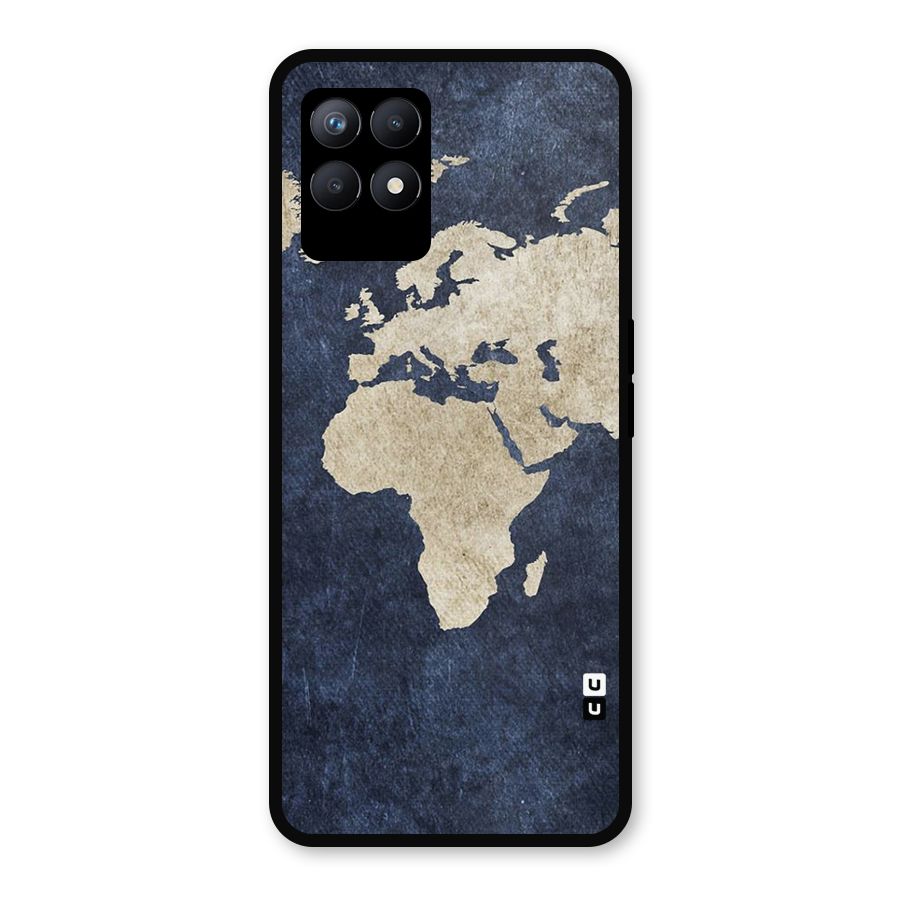 World Map Blue Gold Metal Back Case for Realme Narzo 50