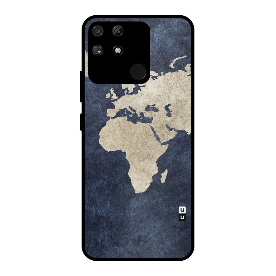 World Map Blue Gold Metal Back Case for Realme Narzo 50A
