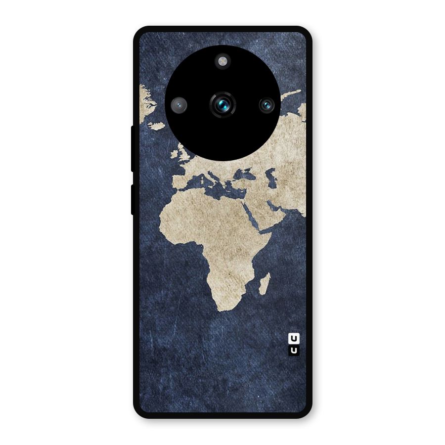 World Map Blue Gold Metal Back Case for Realme Narzo 60 Pro