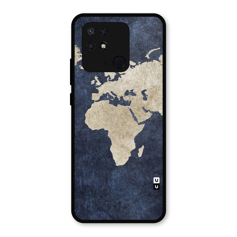 World Map Blue Gold Metal Back Case for Redmi 10 Power