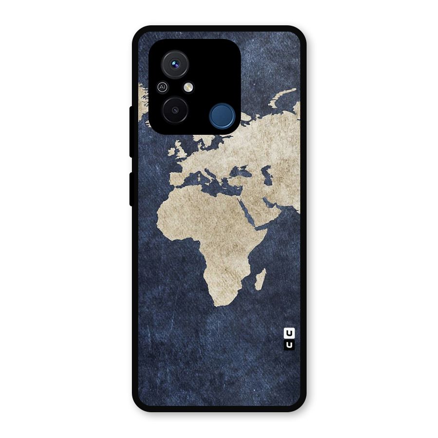 World Map Blue Gold Metal Back Case for Redmi 12C