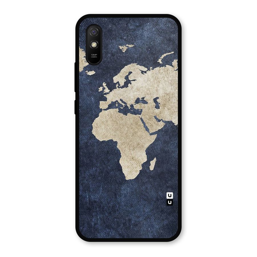 World Map Blue Gold Metal Back Case for Redmi 9i