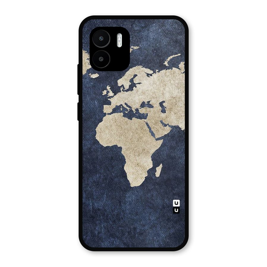 World Map Blue Gold Metal Back Case for Redmi A1