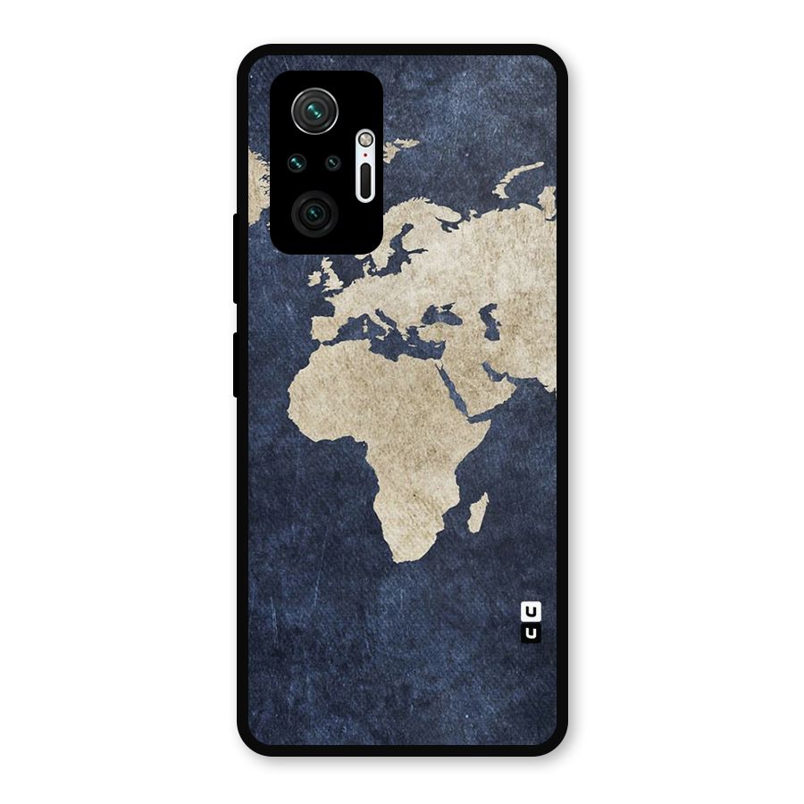 World Map Blue Gold Metal Back Case for Redmi Note 10 Pro