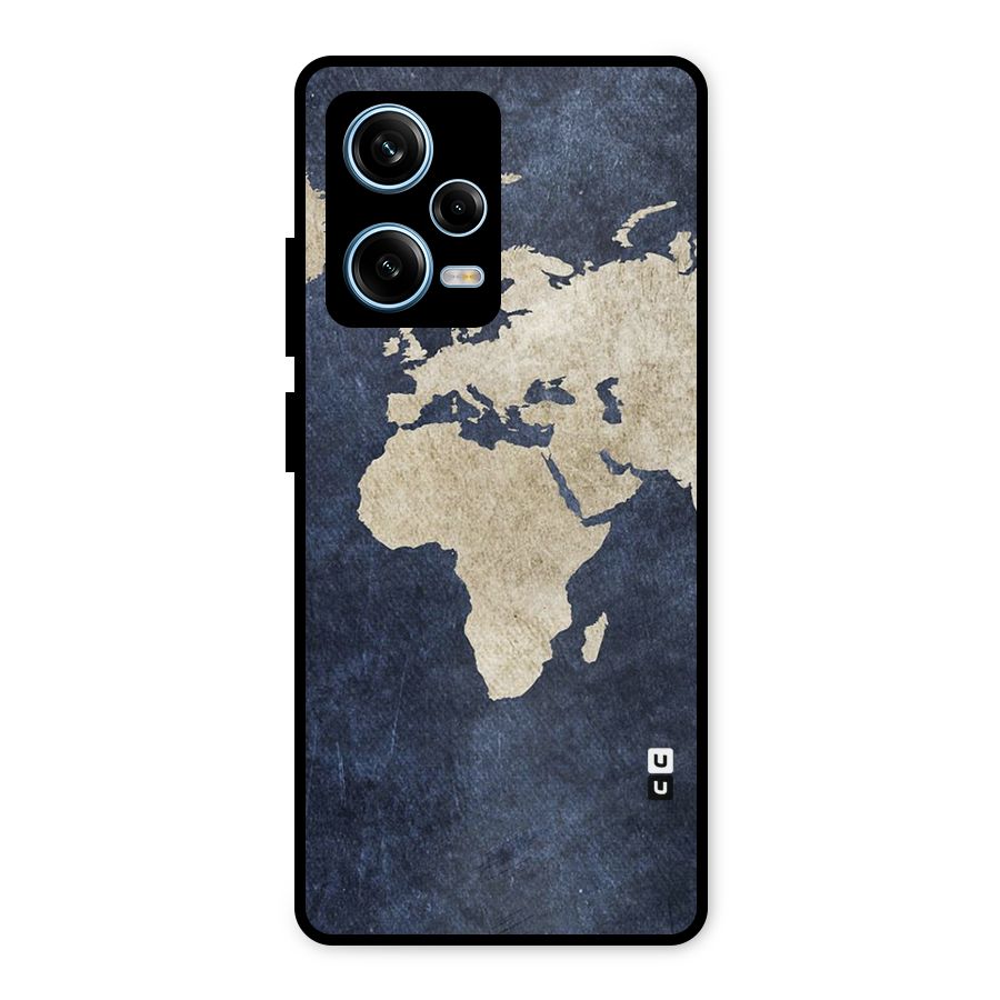 World Map Blue Gold Metal Back Case for Redmi Note 12 Pro