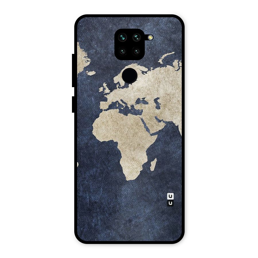 World Map Blue Gold Metal Back Case for Redmi Note 9