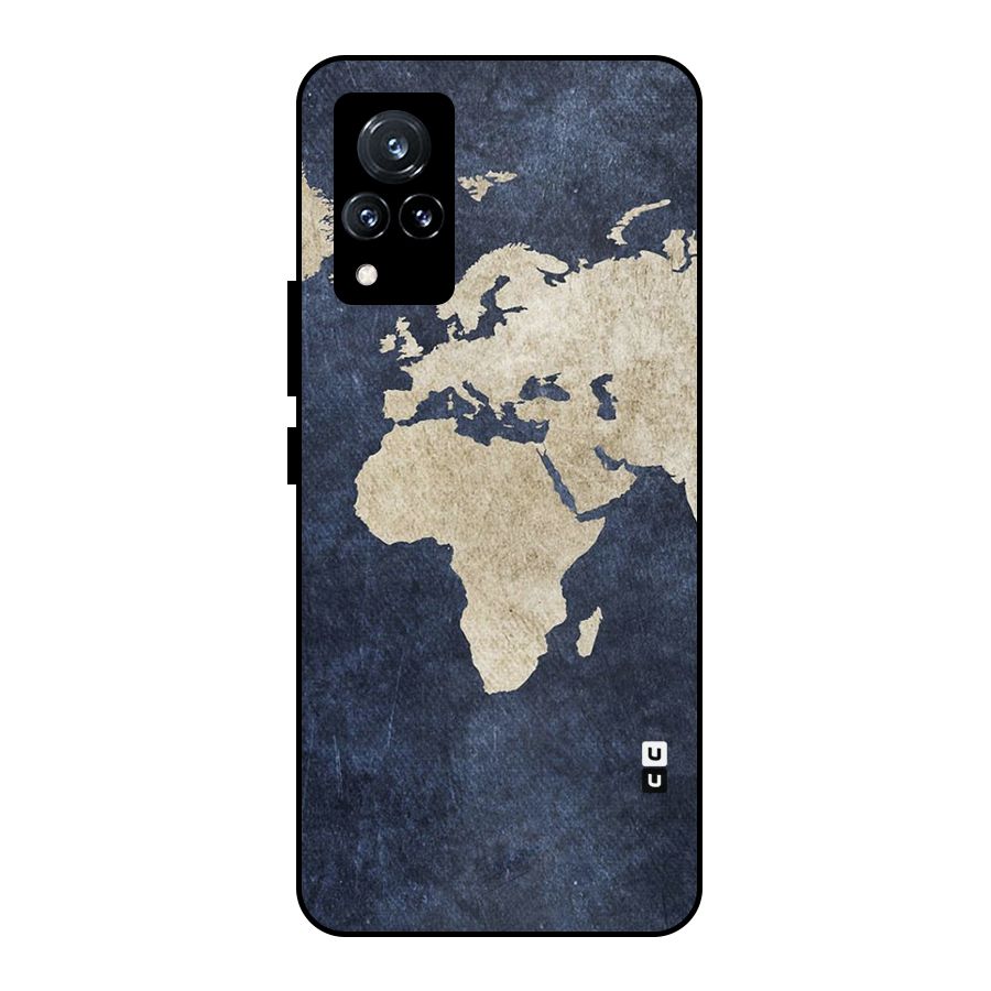 World Map Blue Gold Metal Back Case for Vivo V21 5G
