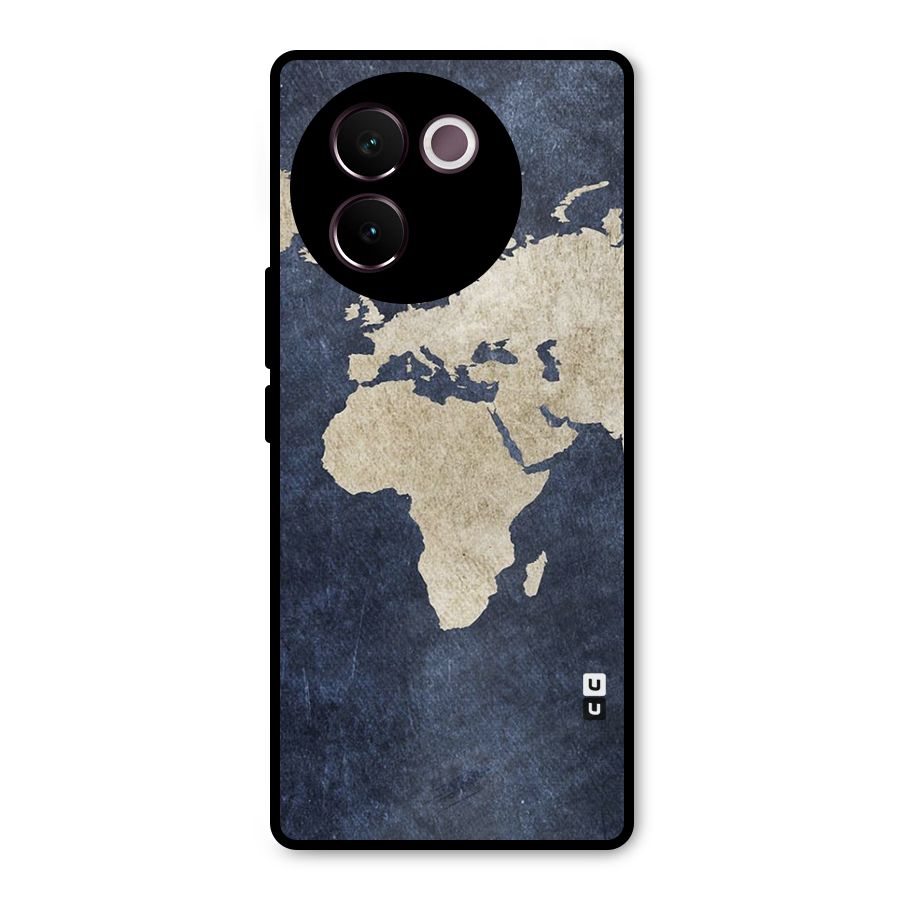World Map Blue Gold Metal Back Case for Vivo V30e