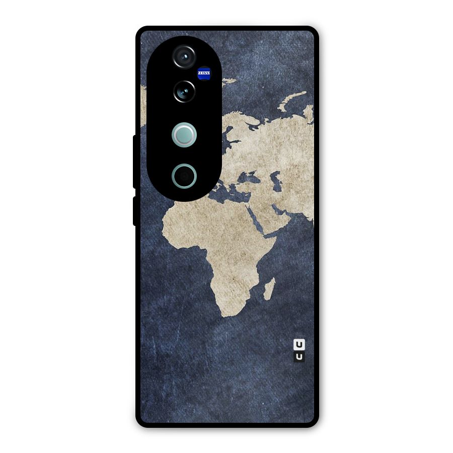 World Map Blue Gold Metal Back Case for Vivo V40 Pro