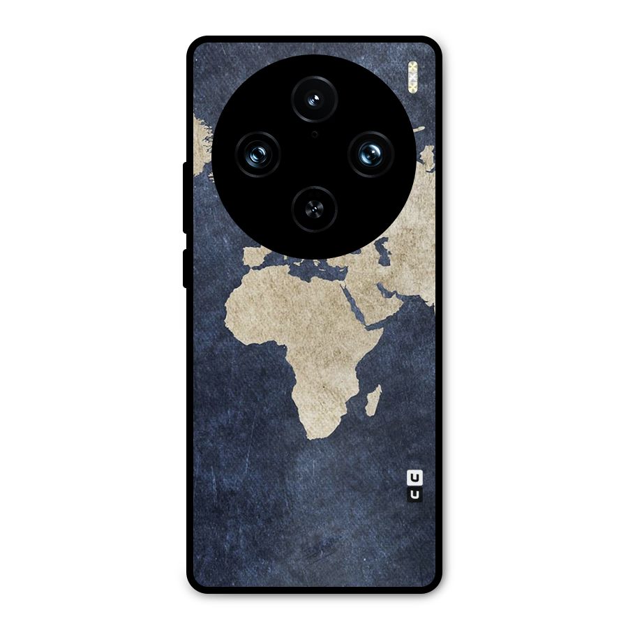 World Map Blue Gold Metal Back Case for Vivo X100 Pro