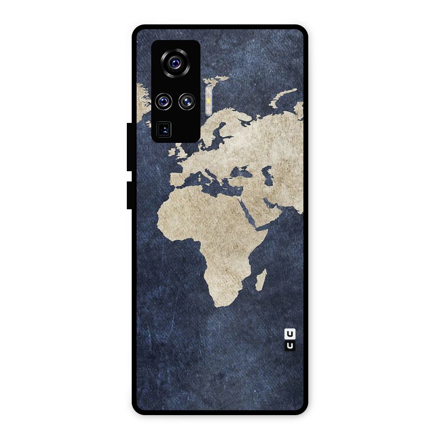 World Map Blue Gold Metal Back Case for Vivo X50 Pro