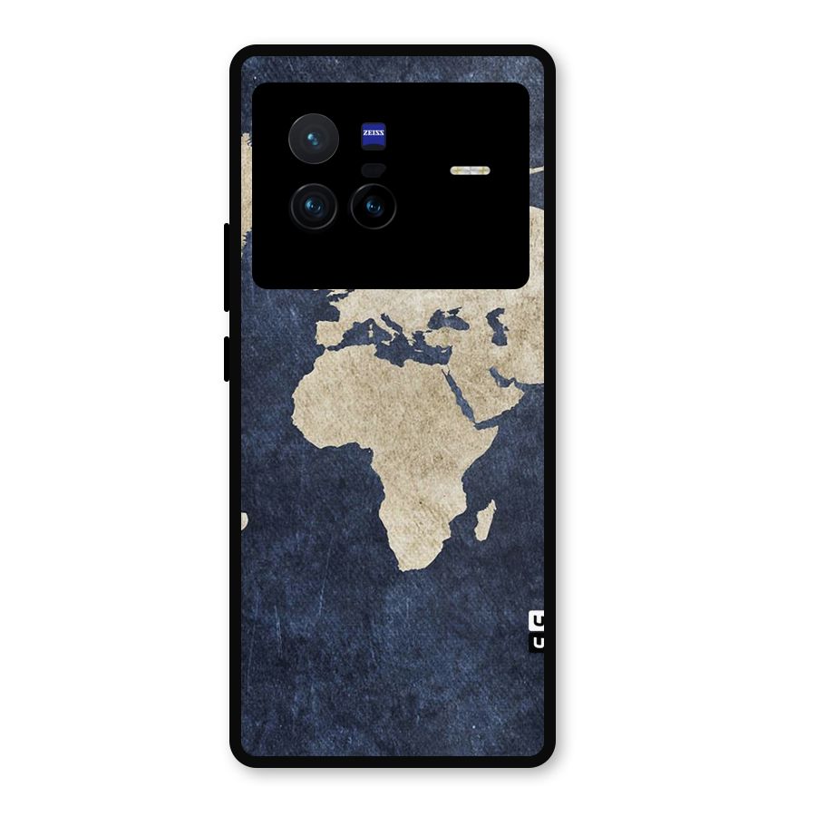 World Map Blue Gold Metal Back Case for Vivo X80