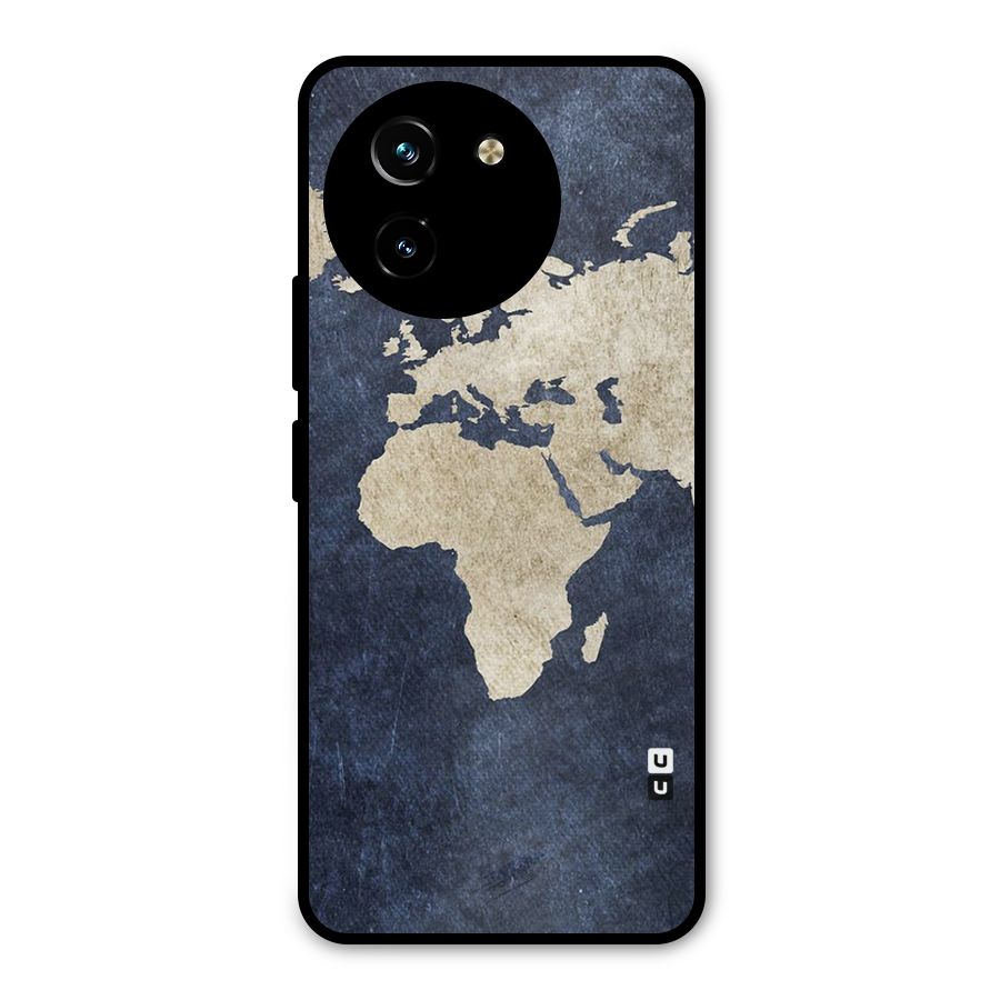 World Map Blue Gold Metal Back Case for Vivo Y200i