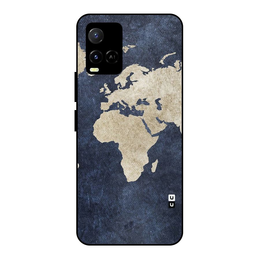 World Map Blue Gold Metal Back Case for Vivo Y21