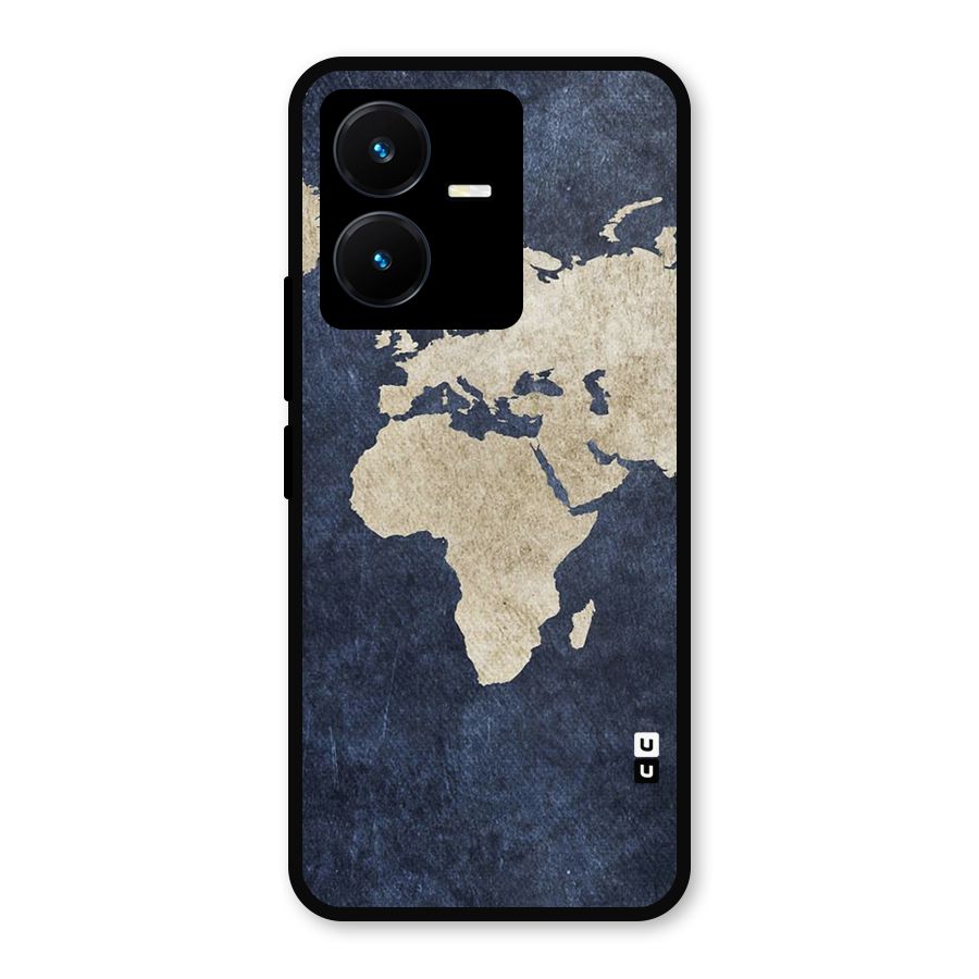 World Map Blue Gold Metal Back Case for Vivo Y22