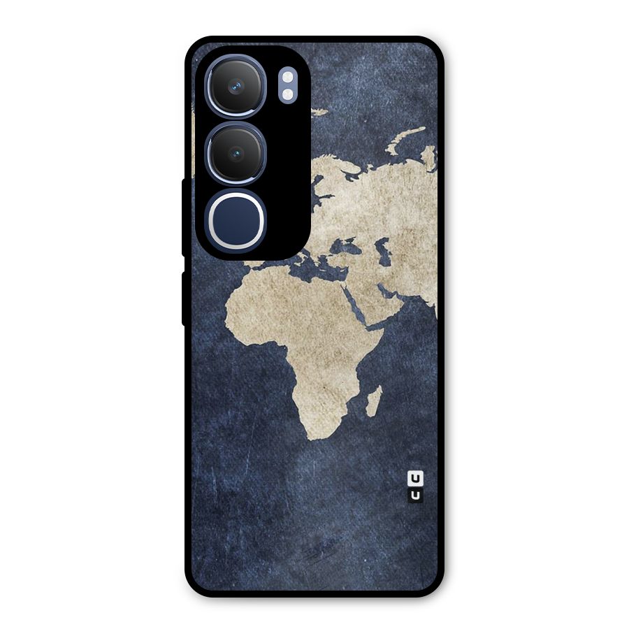 World Map Blue Gold Metal Back Case for Vivo Y29