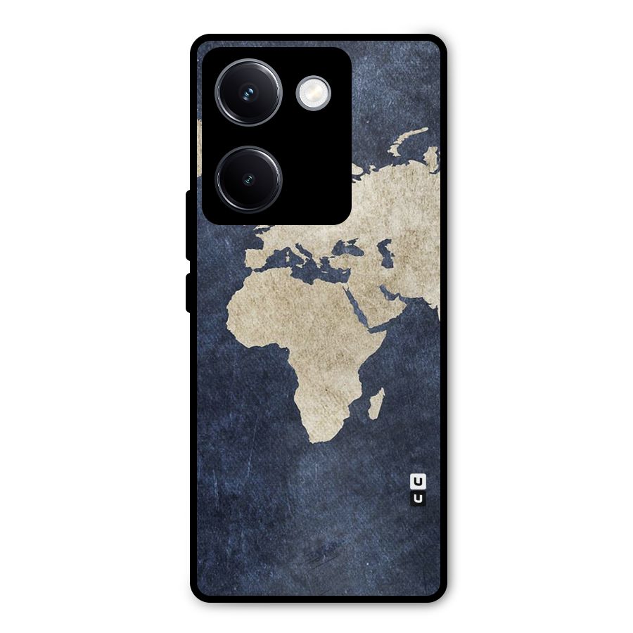 World Map Blue Gold Metal Back Case for Vivo Y300 Plus