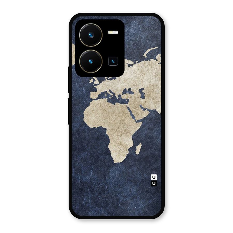 World Map Blue Gold Metal Back Case for Vivo Y35
