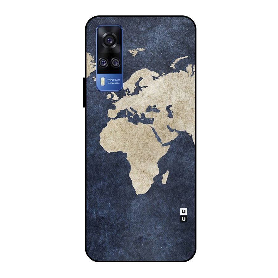 World Map Blue Gold Metal Back Case for Vivo Y51