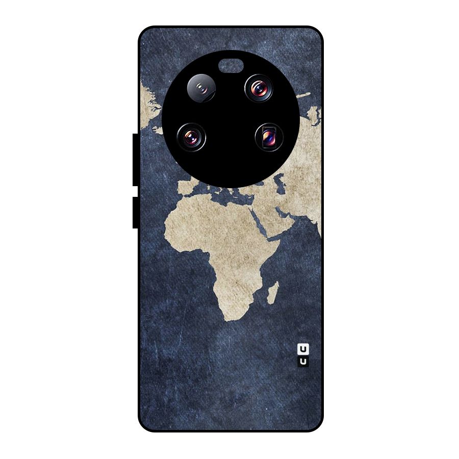 World Map Blue Gold Metal Back Case for Xiaomi 13 Ultra