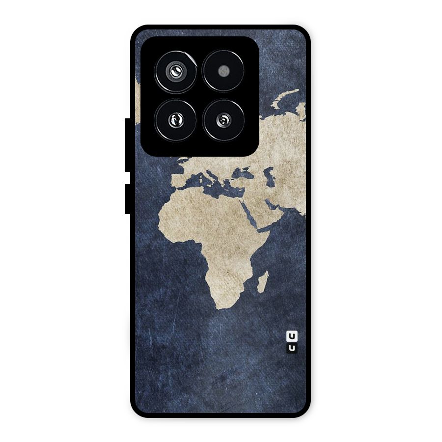 World Map Blue Gold Metal Back Case for Xiaomi 14 Pro