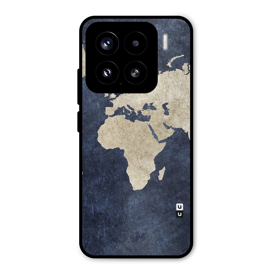 World Map Blue Gold Metal Back Case for Xiaomi 15