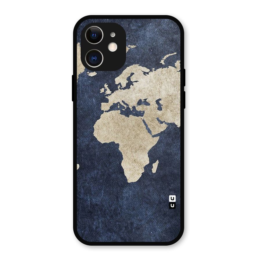 World Map Blue Gold Metal Back Case for iPhone 12