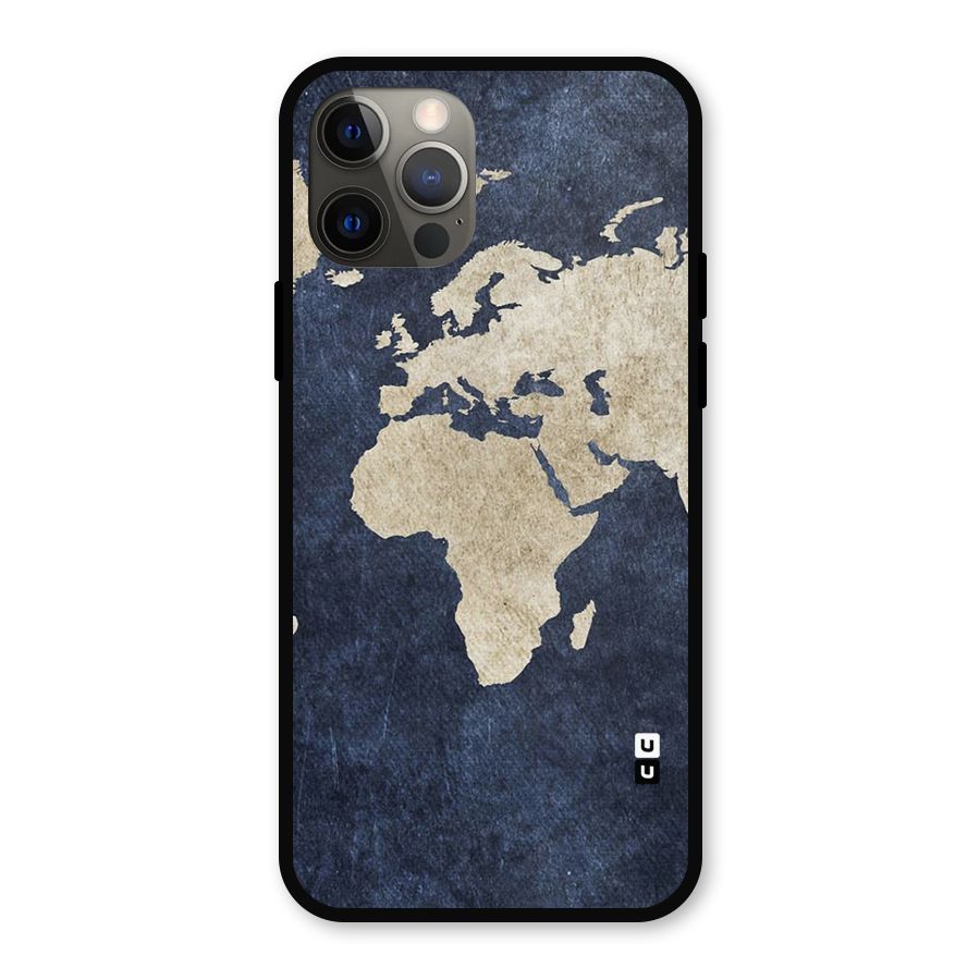 World Map Blue Gold Metal Back Case for iPhone 12 Pro