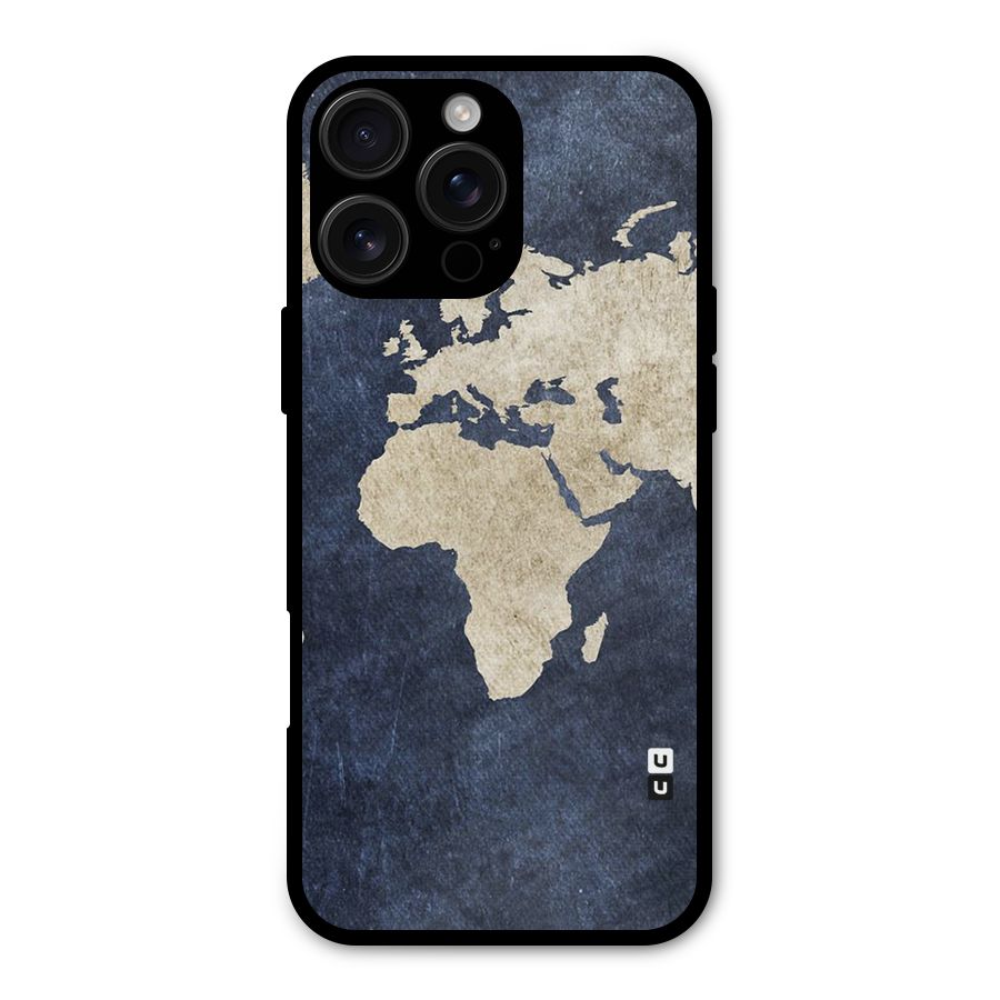 World Map Blue Gold Metal Back Case for iPhone 16 Pro Max