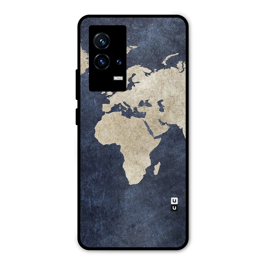 World Map Blue Gold Metal Back Case for iQOO 9 5G